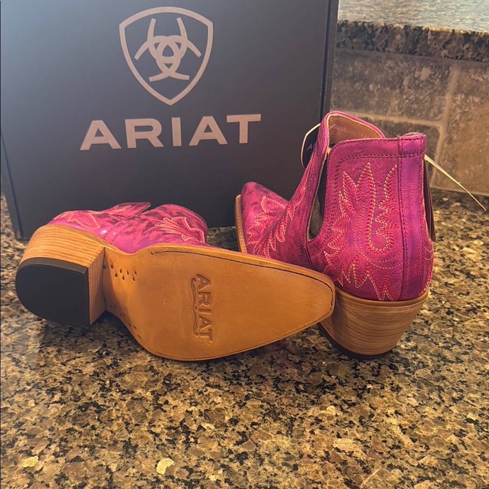 Ariat Pink Ankle Boots with Western Flair - Picture 2 of 4